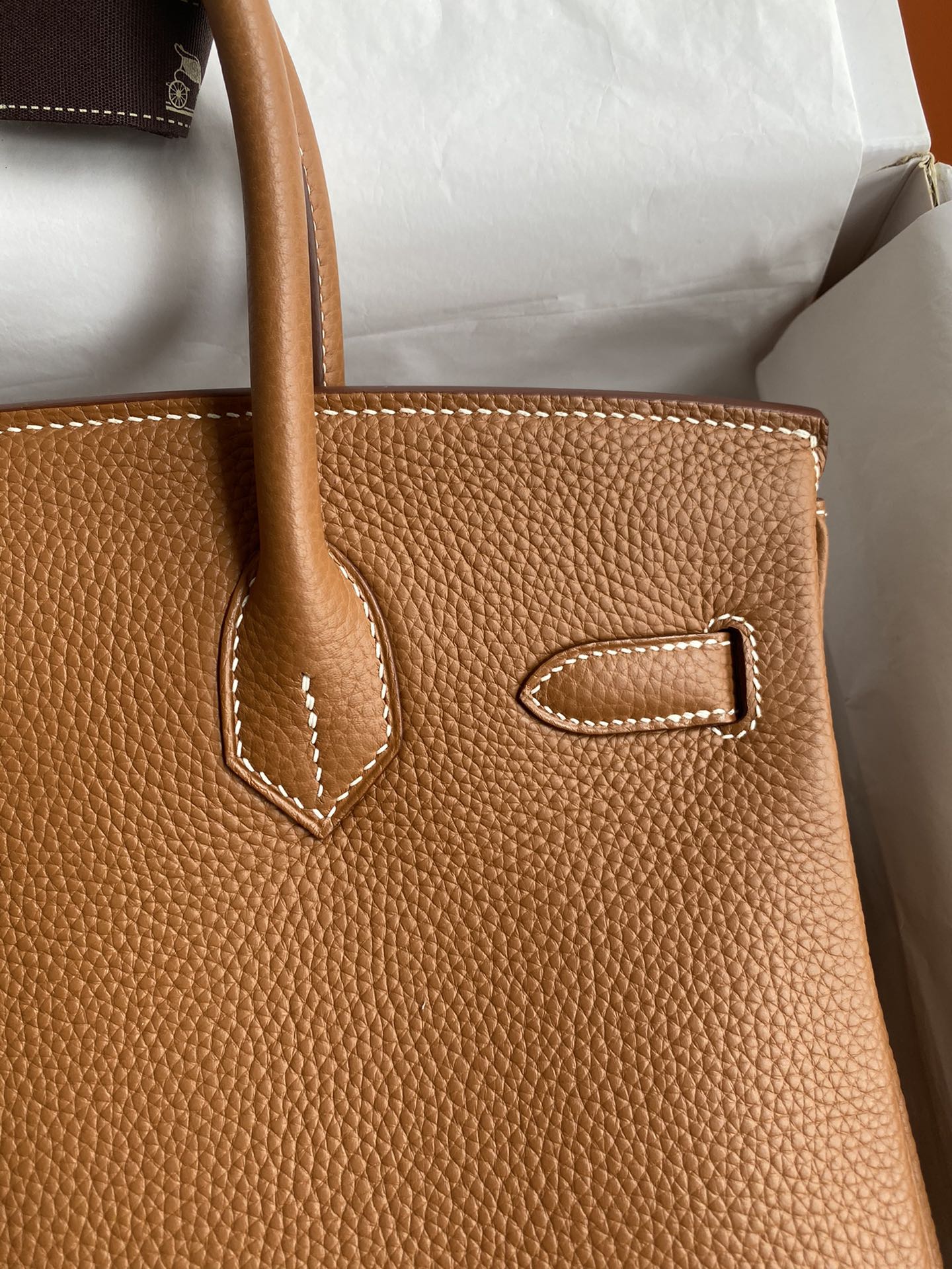 Picture [4]-Hand-stitched 👉Birkin 30cm Imported Togo Leather Gold Brown Gold Buckle-High Faux Bags