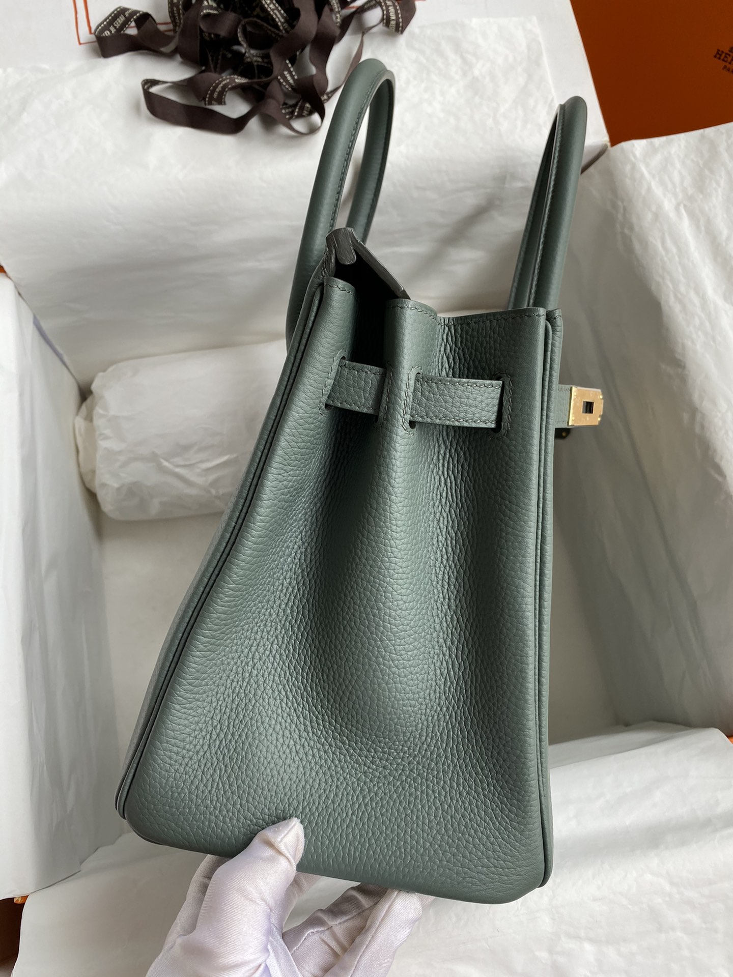 Picture [5]-Hand-stitched 👉Birkin 30cm Imported Togo Leather Almond Green Gold Buckle-High Fake Bags