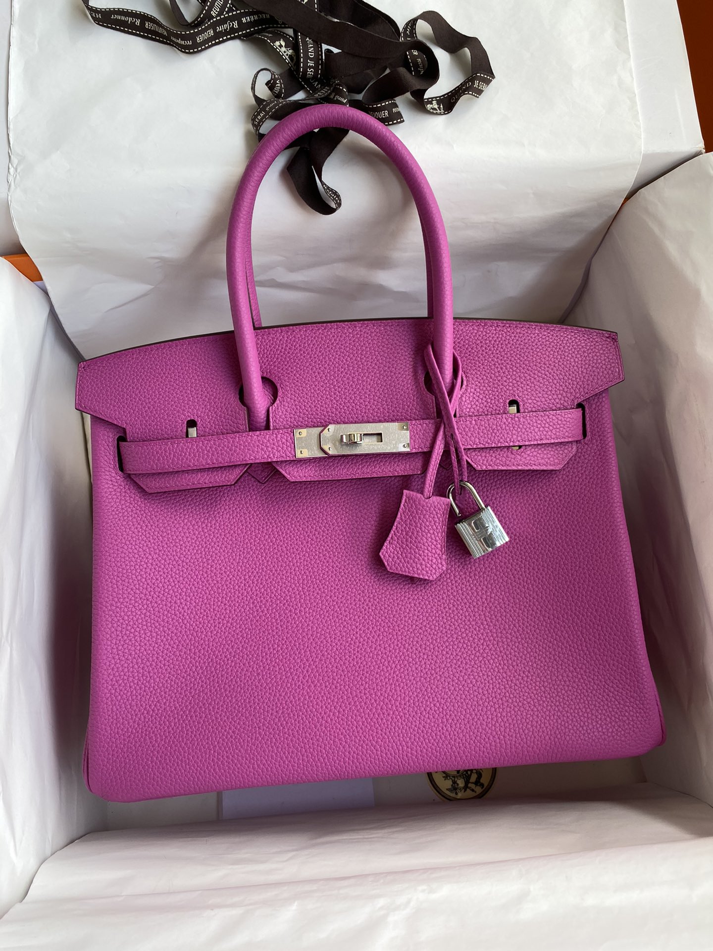 手缝👉Birkin 30cm 进口Togo皮 玉兰粉 银扣-高仿包包