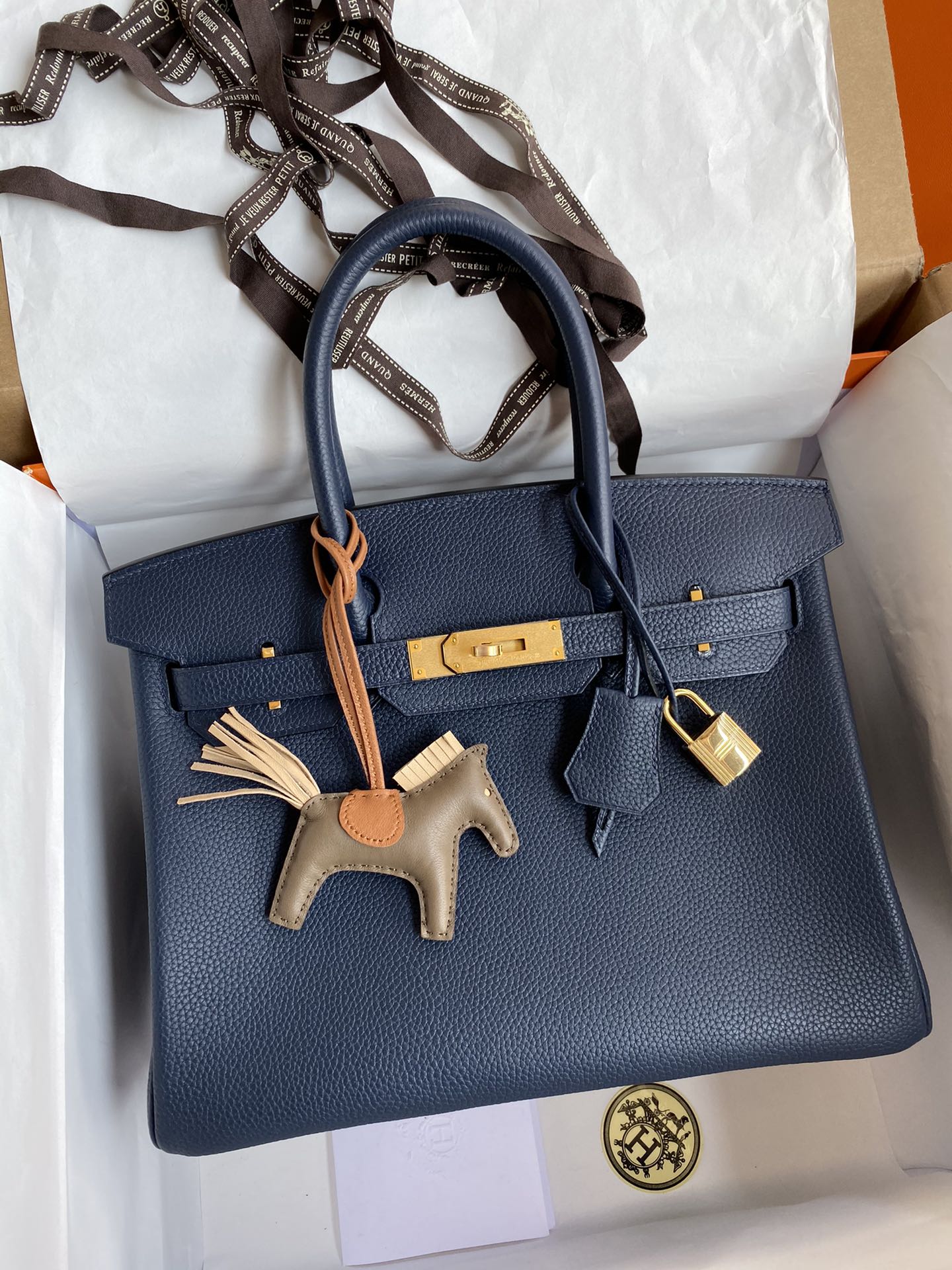 手缝👉Birkin 30cm 进口Togo皮 宝蓝 金扣-高仿包包