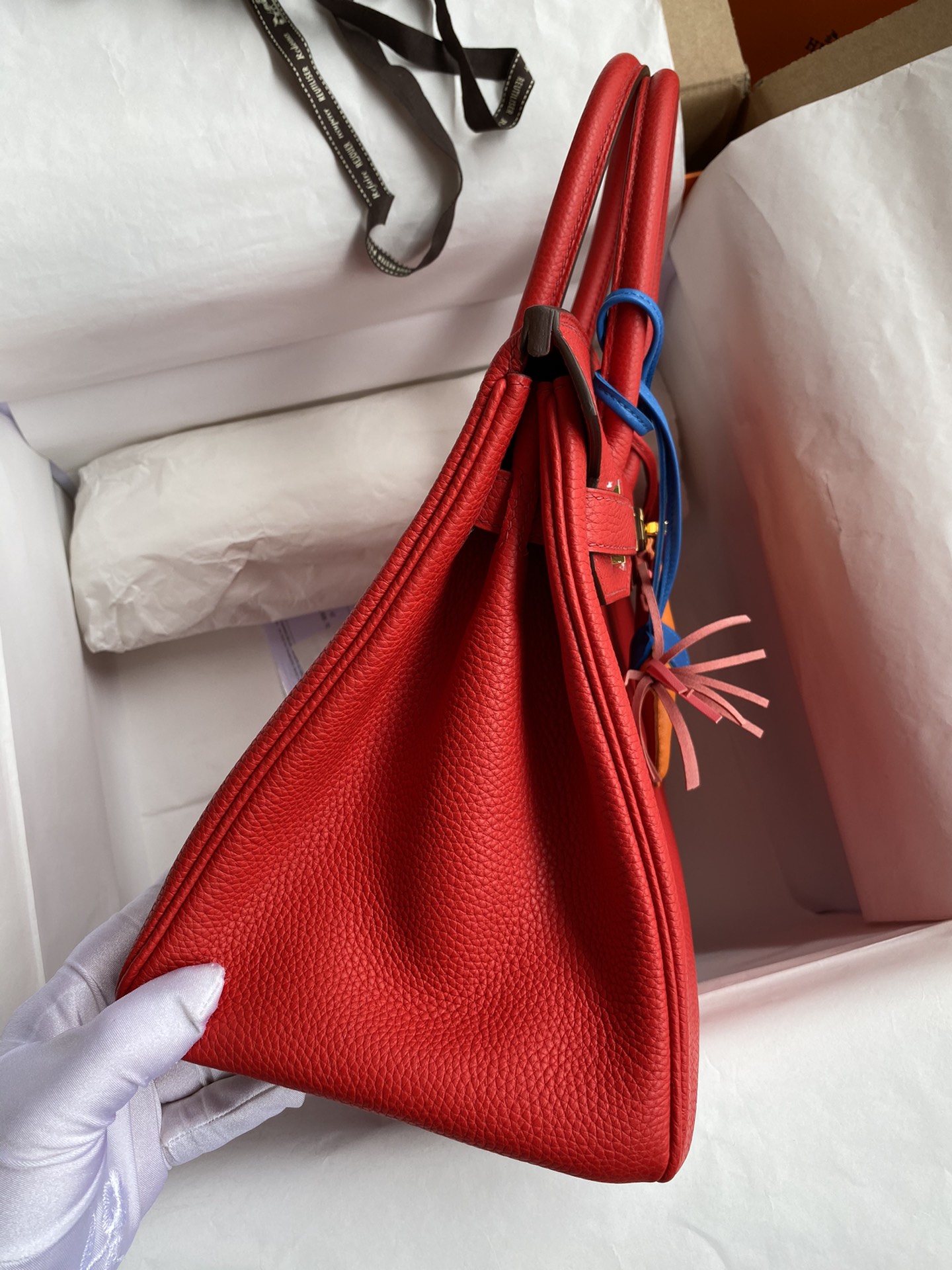 Picture[5]-Hand-stitched 👉Birkin 30cm Imported Togo Leather Flag Red Gold Buckle-High Faux Bags
