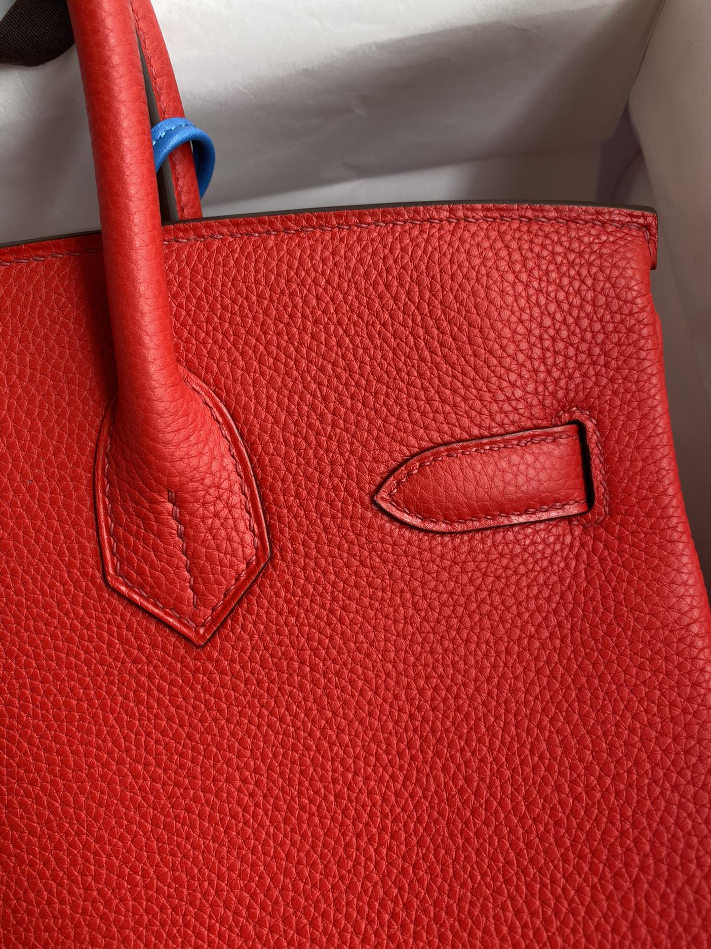 Picture[4]-Hand-stitched 👉Birkin 30cm Imported Togo Leather Flag Red Gold Buckle-High Faux Bags
