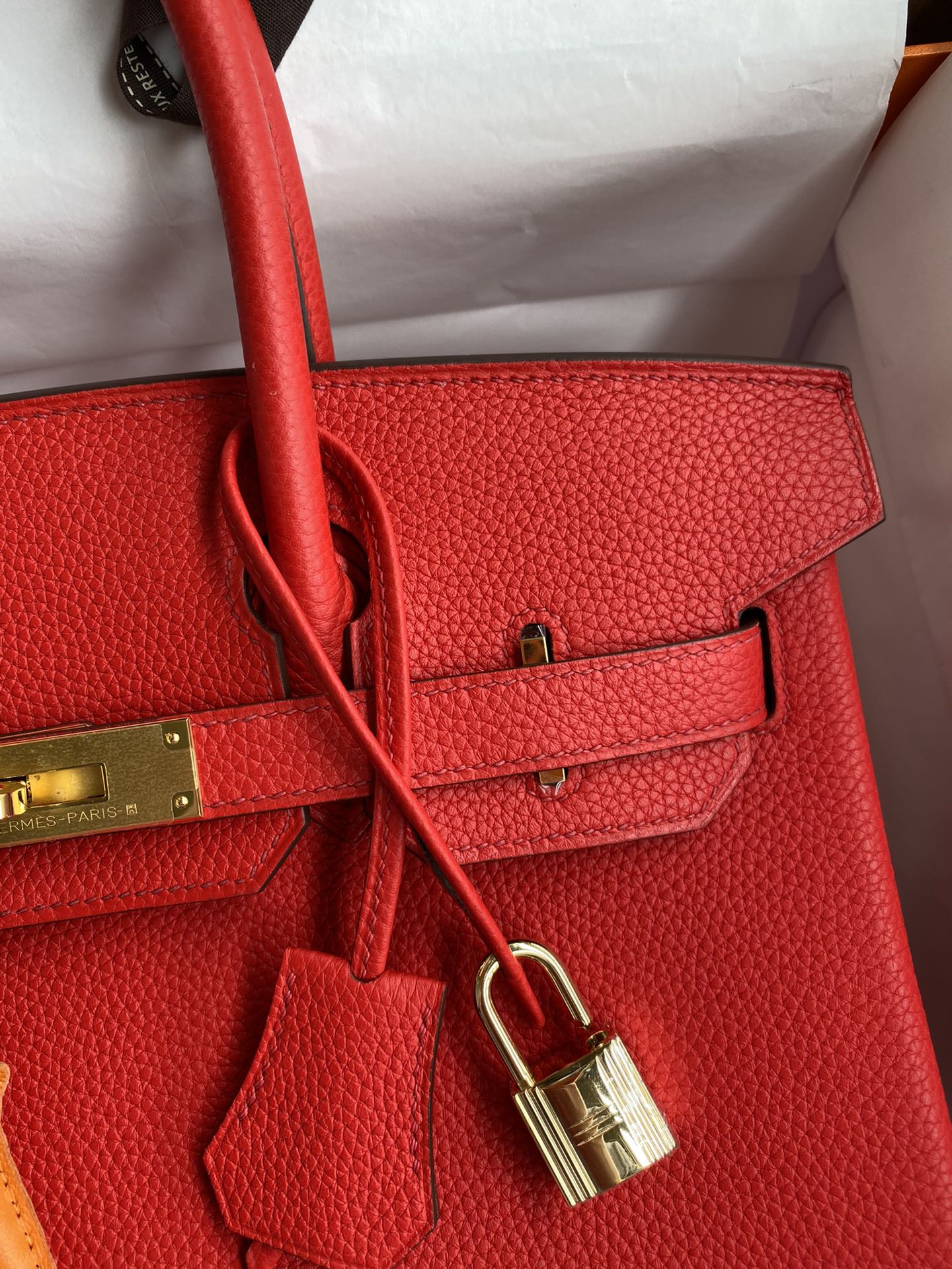 Picture[3]-Hand-stitched 👉Birkin 30cm Imported Togo Leather Flag Red Gold Buckle-High Faux Bags