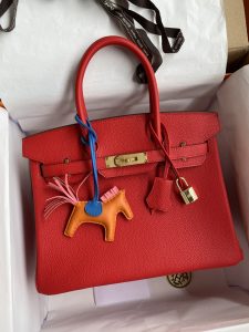 Hand-stitched 👉Birkin 30cm imported Togo leather flag red gold buckle-High replica bags