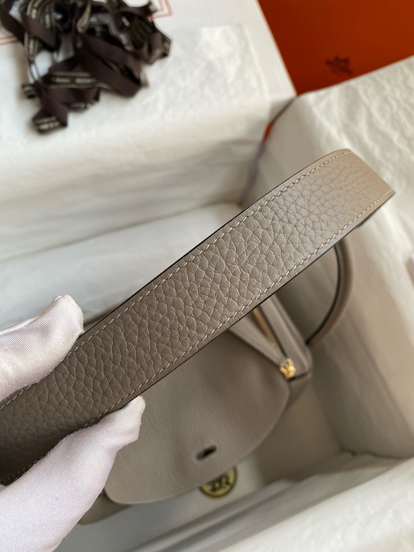 Picture [7]-Full hand-stitched👉Lindy 26cm Imported Taurillon Clemence Leather Asphalt Gray Gold Buckle-High Fake Bags