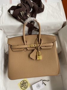 Birkin 25cm 进口Togo皮 奶茶色 金扣蜡线-高仿包包