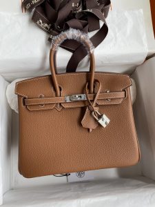 Birkin 25cm 进口Togo皮 金棕 银扣蜡线-高仿包包