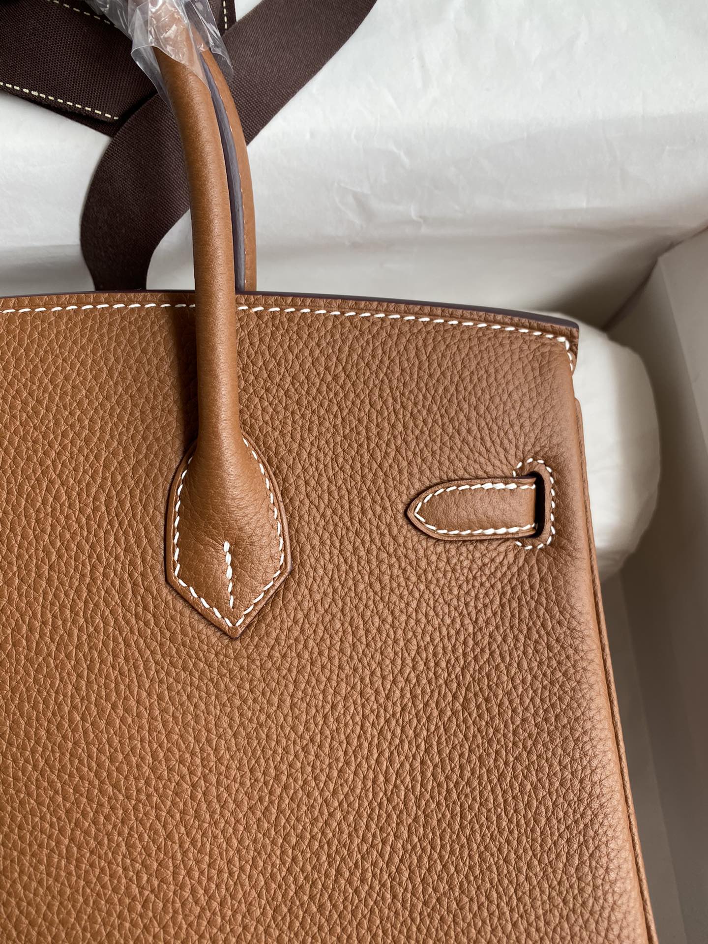 Picture[4]-Birkin 25cm Imported Togo Leather Gold Brown Silver Buckle Waxed Line-High Fake Bags