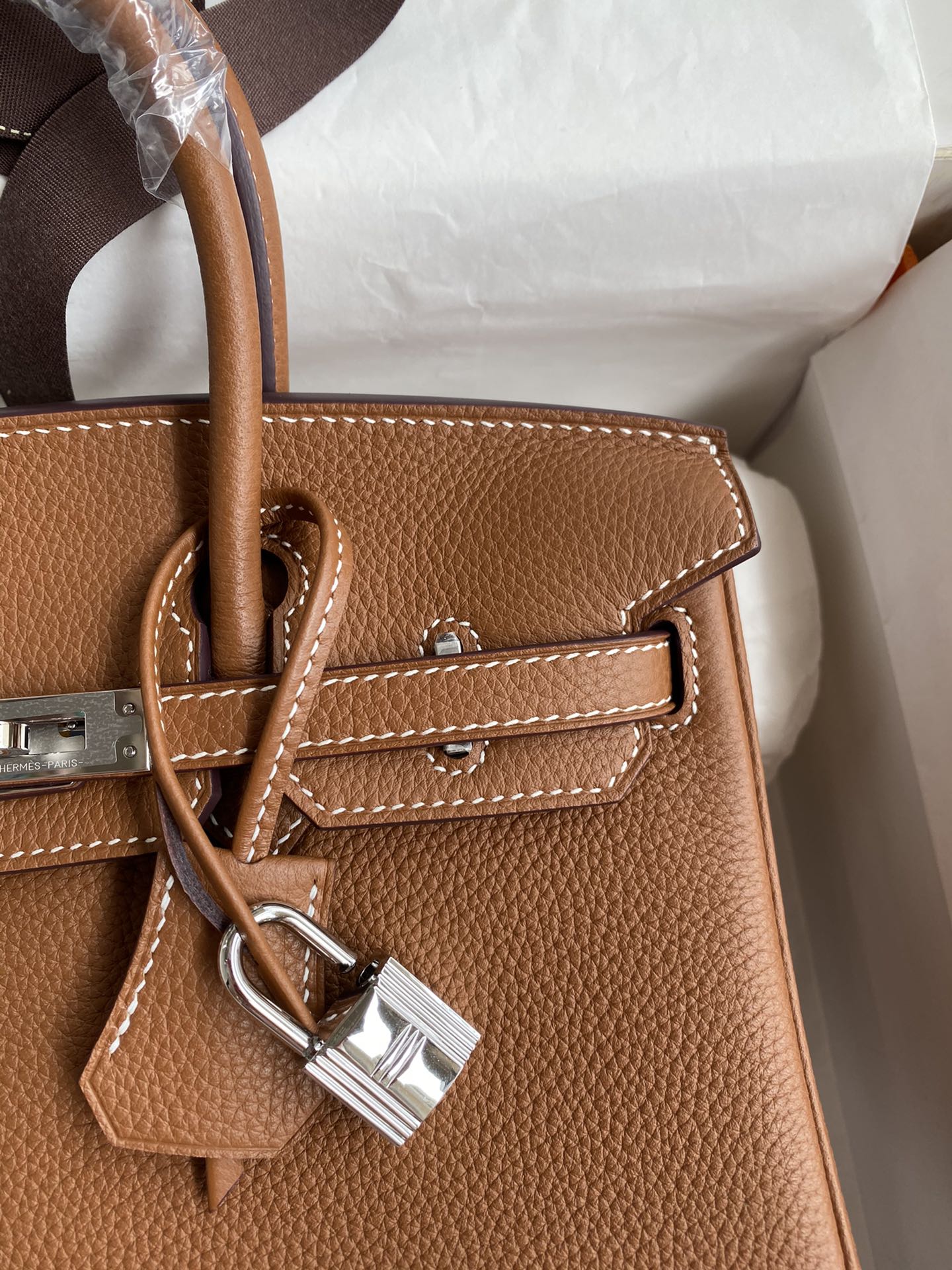 Picture[3]-Birkin 25cm Imported Togo Leather Gold Brown Silver Buckle Wax Line-High Fake Bags