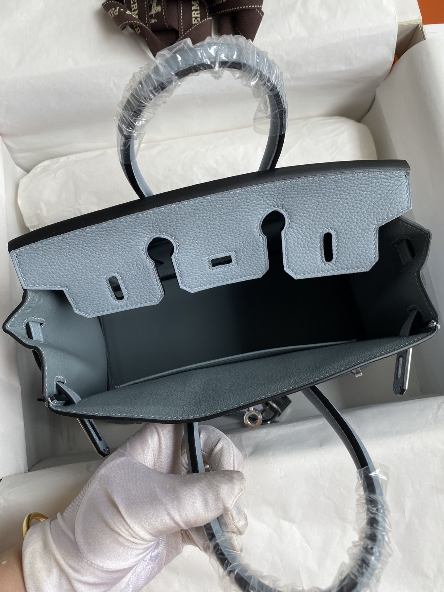 图片[7]-Birkin 25cm 进口Togo皮 亚麻蓝 银扣蜡线-高仿包包