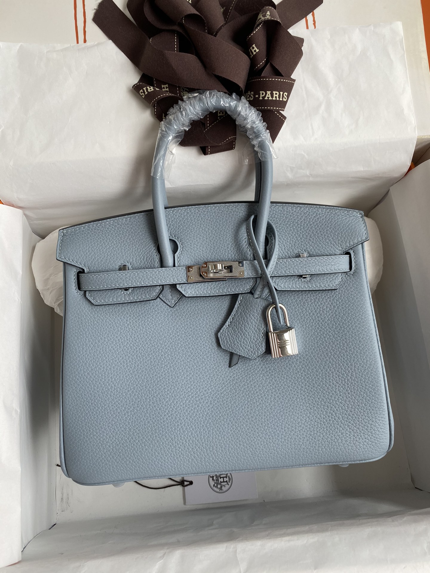 Birkin 25cm 进口Togo皮 亚麻蓝 银扣蜡线-高仿包包