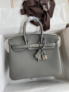 Birkin 25cm 进口Togo皮 积雨云灰 银扣蜡线-高仿包包