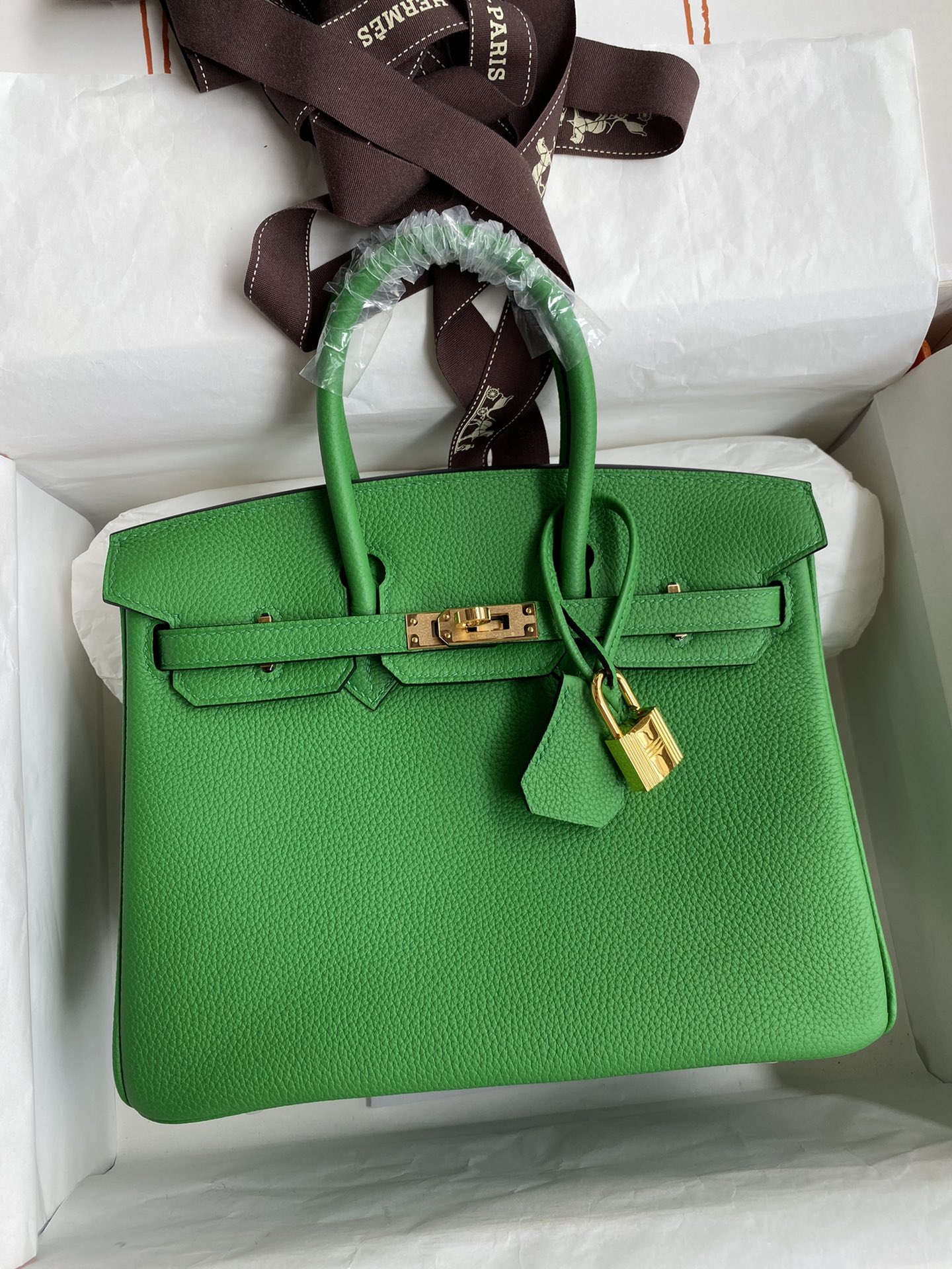 Birkin 25cm 进口Togo皮 竹子绿 金扣蜡线-高仿包包