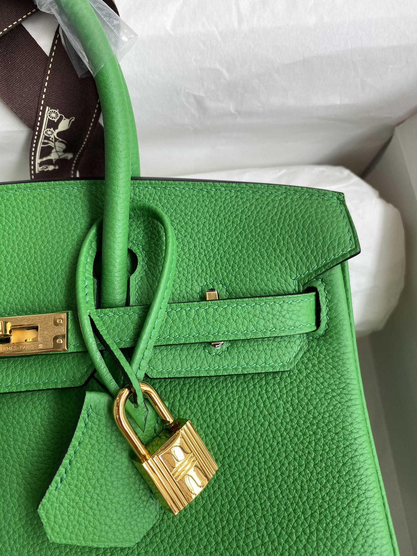 图片[3]-Birkin 25cm 进口Togo皮 竹子绿 金扣蜡线-高仿包包