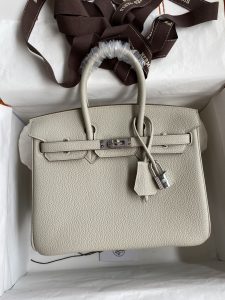 Birkin 25cm 进口Togo皮 珍珠灰 银扣蜡线-高仿包包