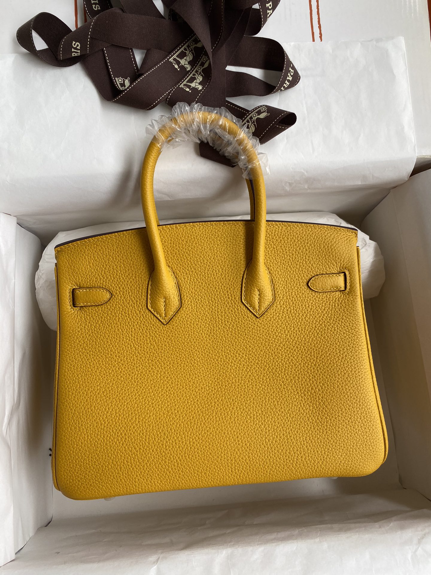 Picture[2]-Birkin 25cm Imported Togo Leather Amber Yellow Gold Buckle Wax Line-High Fake Bags