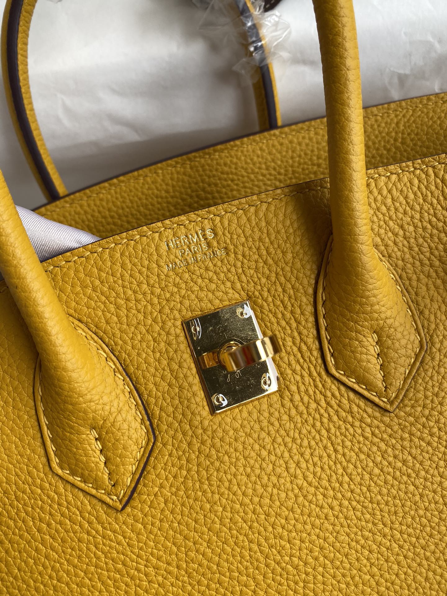 Picture[6]-Birkin 25cm Imported Togo Leather Amber Yellow Gold Buckle Wax Line-High Fake Bags