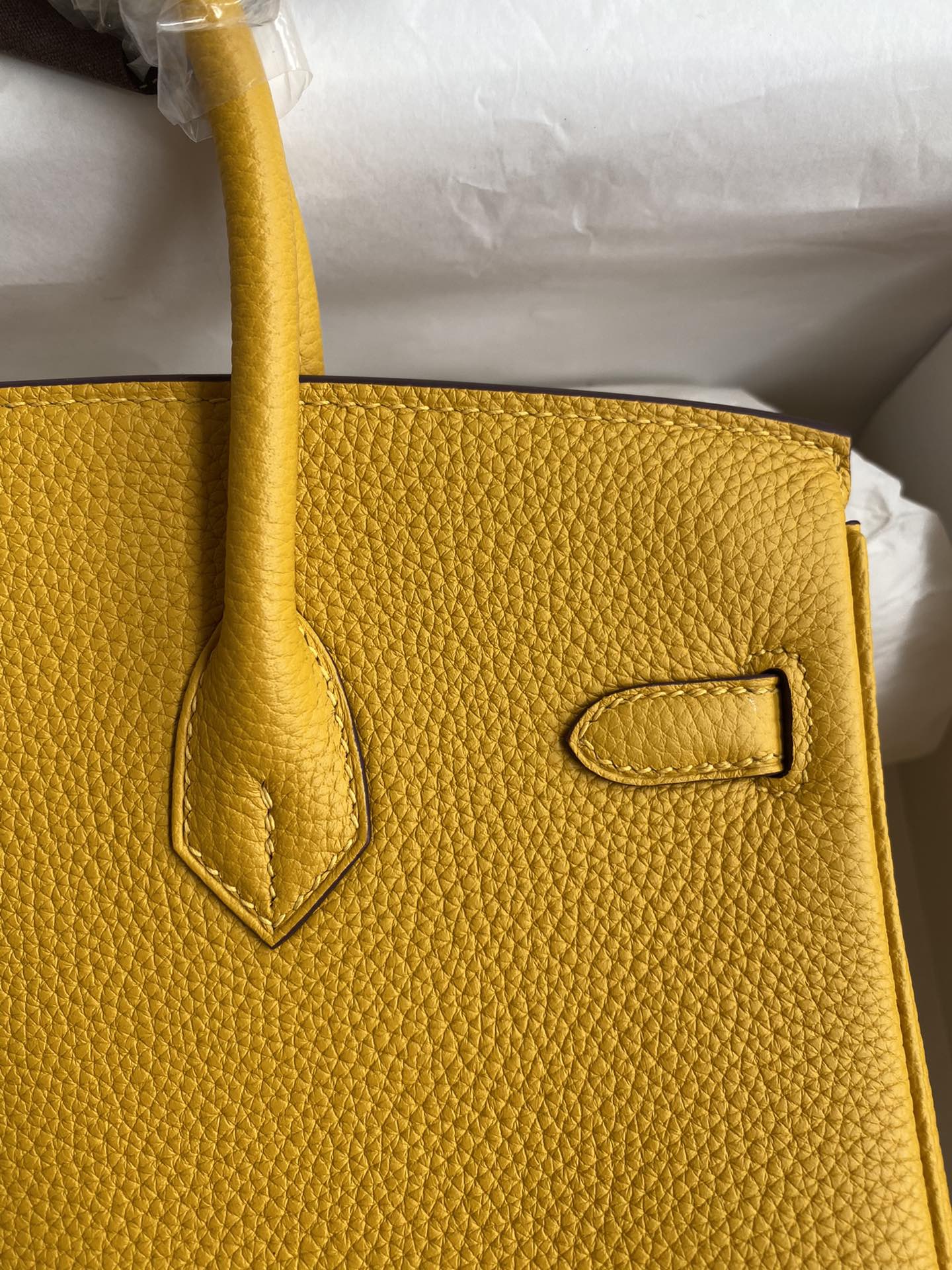 Picture[4]-Birkin 25cm Imported Togo Leather Amber Yellow Gold Buckle Wax Line-High Fake Bags