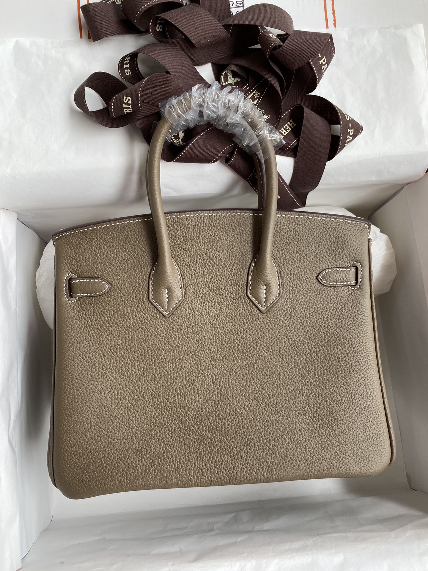 Image[2]-Birkin 25cm Imported Togo Leather Elephant Gray 🐘 Gold Buckle Waxed Line-High Fake Bags