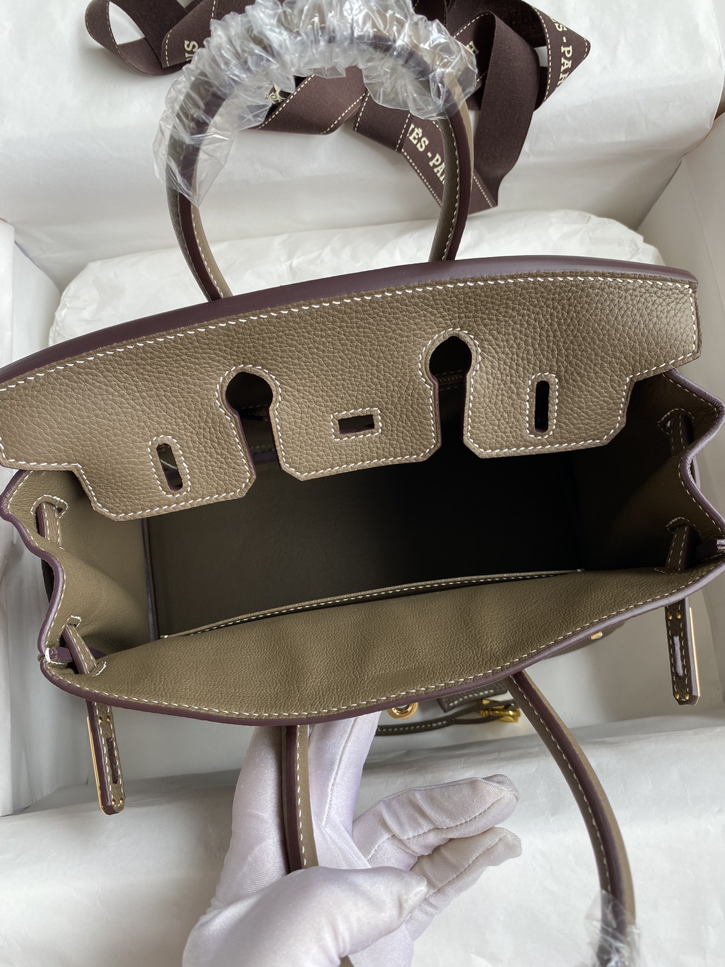 Image[7]-Birkin 25cm Imported Togo Leather Elephant Gray 🐘 Gold Buckle Waxed Line-High Fake Bags