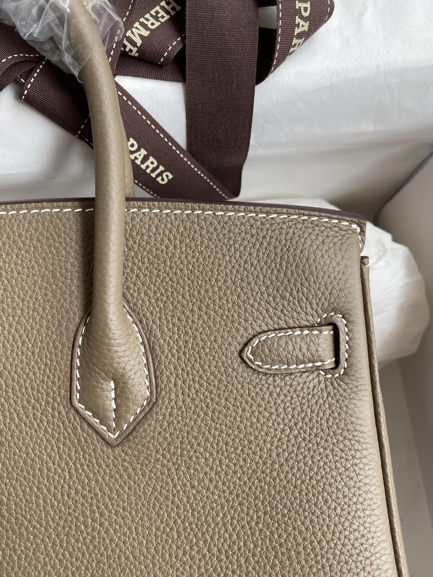Image[4]-Birkin 25cm Imported Togo Leather Elephant Gray 🐘 Gold Buckle Waxed Line-High Fake Bags