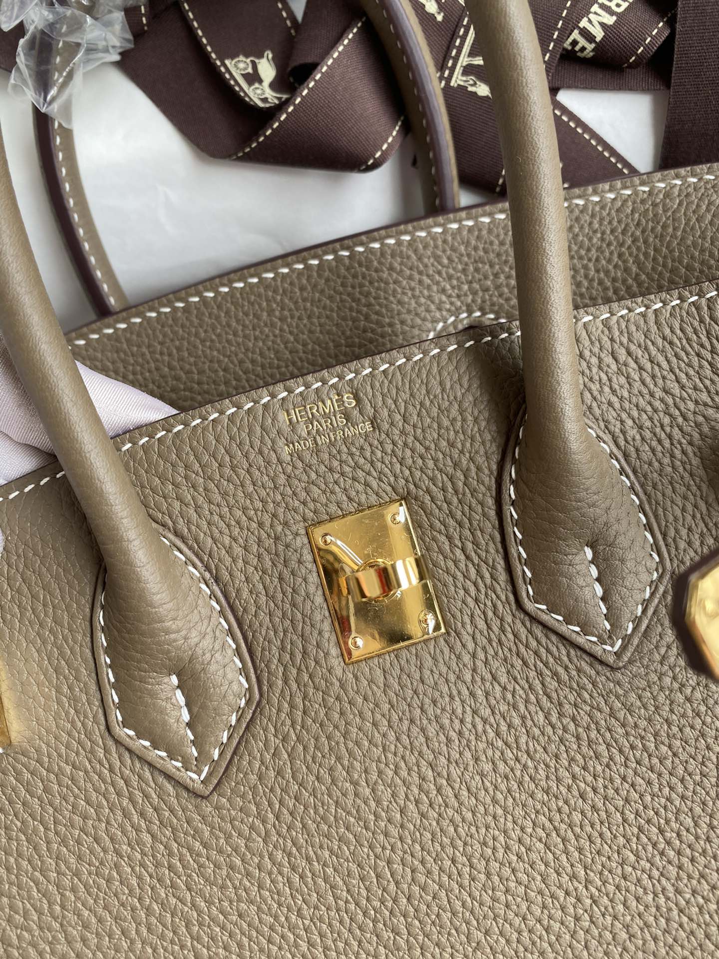 Image[6]-Birkin 25cm Imported Togo Leather Elephant Gray 🐘 Gold Buckle Waxed Line-High Fake Bags