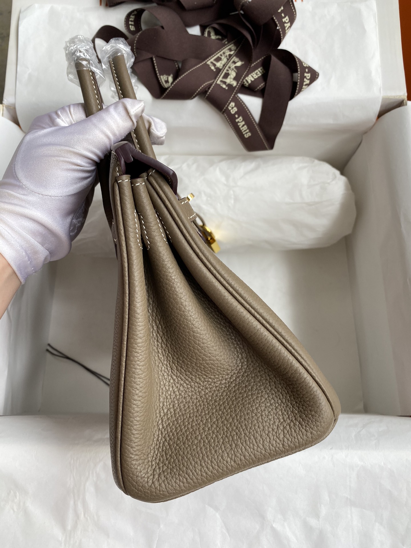 Image[5]-Birkin 25cm Imported Togo Leather Elephant Gray 🐘 Gold Buckle Waxed Line-High Fake Bags