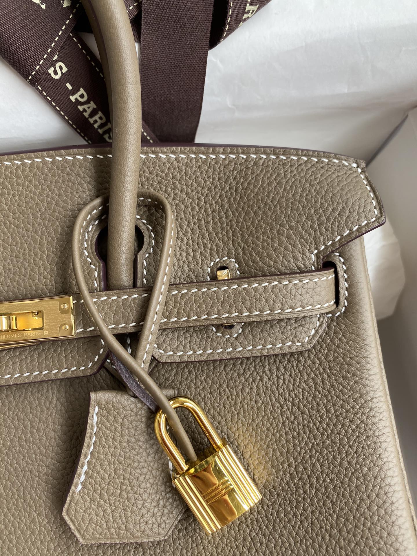 Image[3]-Birkin 25cm Imported Togo Leather Elephant Gray 🐘 Gold Buckle Waxed Line-High Fake Bags