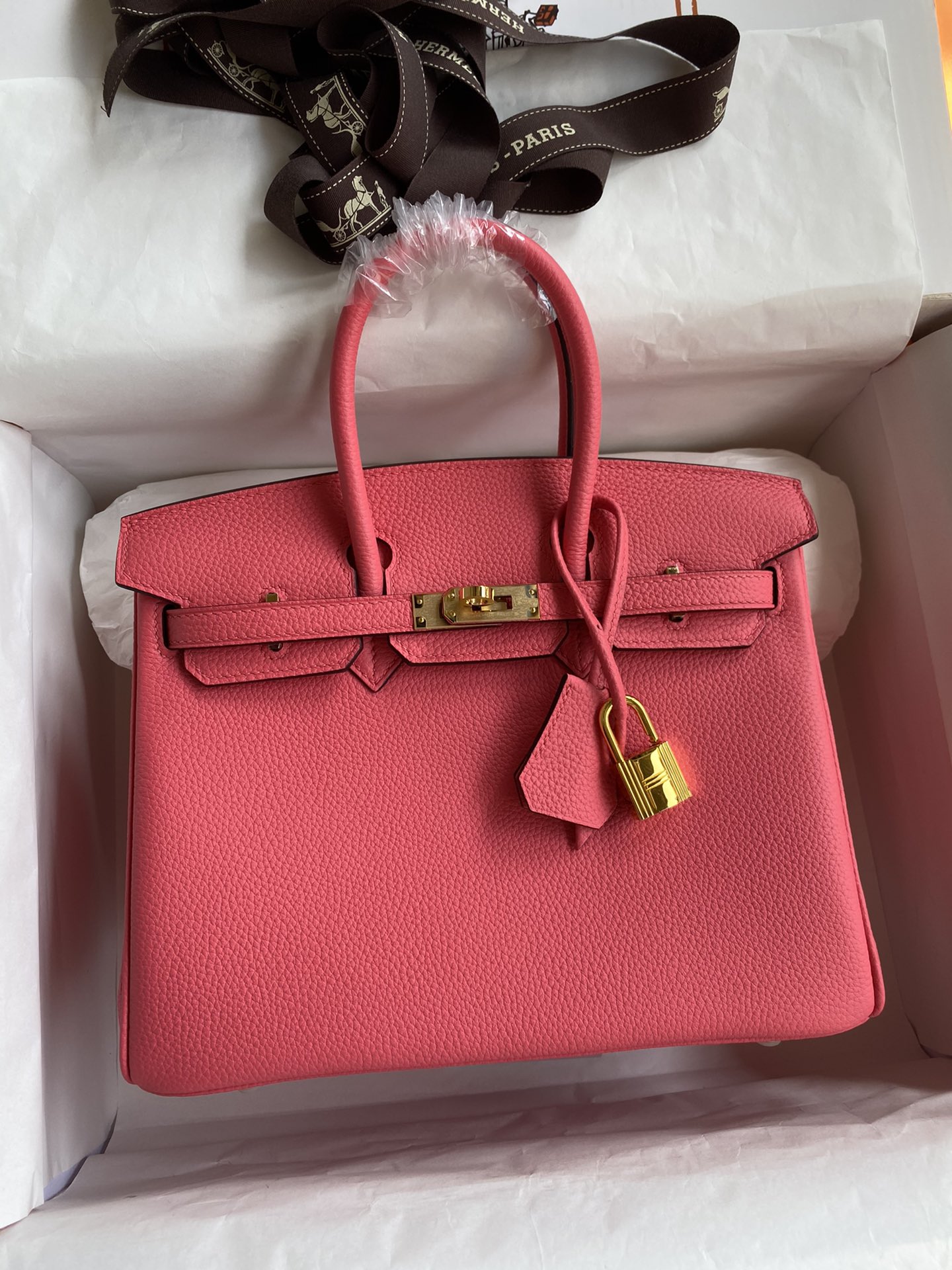 Birkin 25cm Imported Togo Leather Lipstick Powder Gold Buckle Wax Line-High Fake Bags