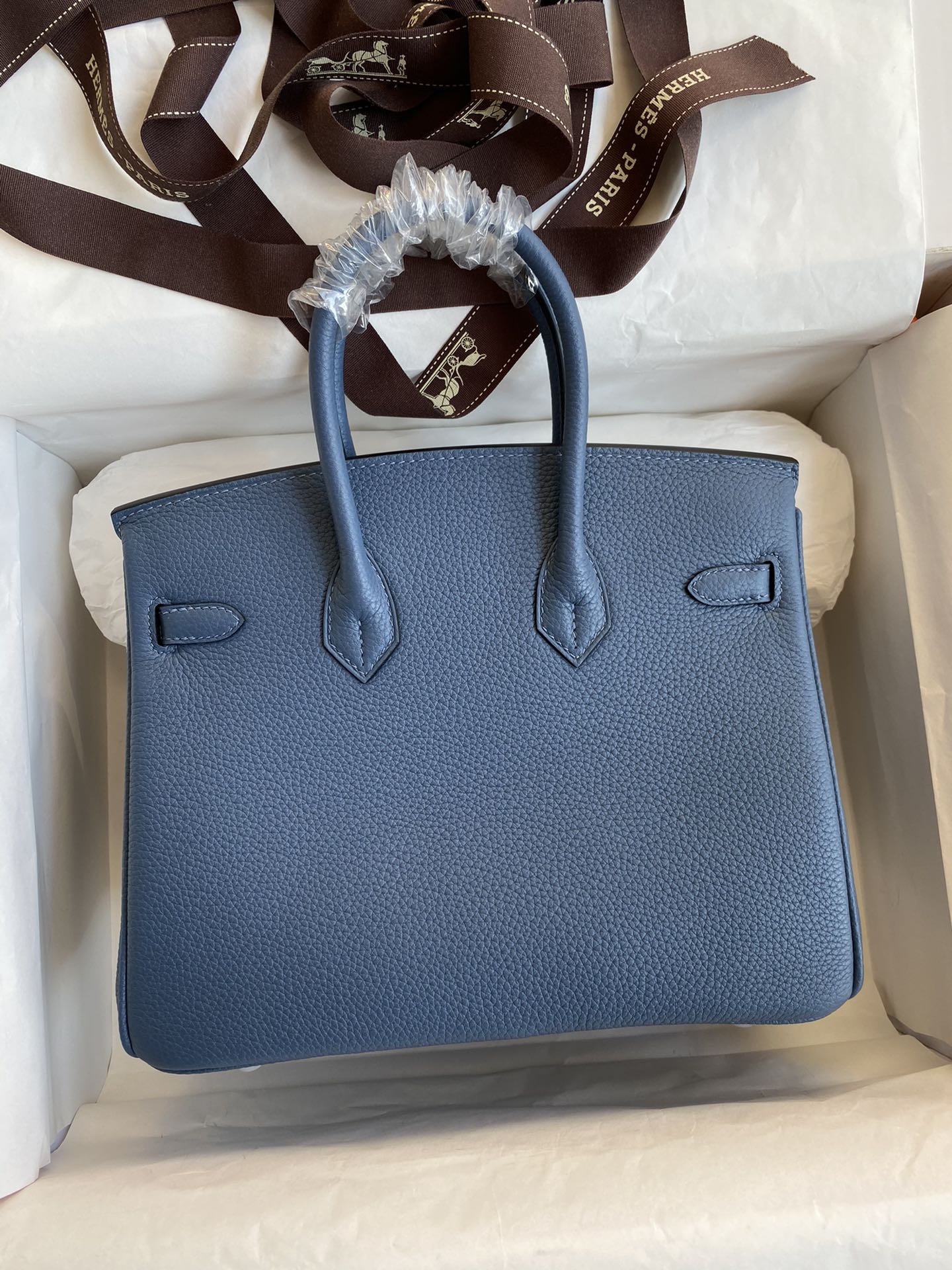 Picture[2]-Birkin 25cm Imported Togo Leather Onyx Blue Silver Buckle Waxed Line-High Fake Bags