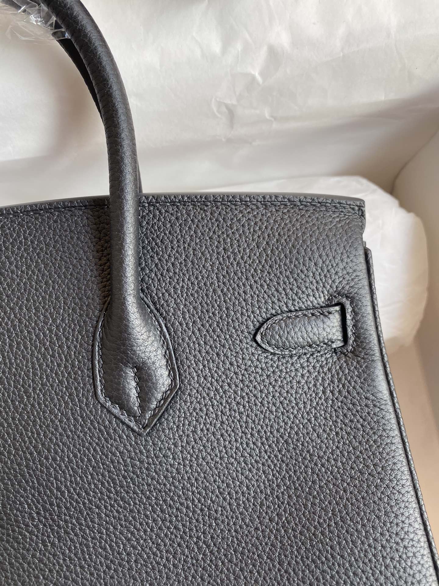 Picture[4]-Birkin 25cm Imported Togo Leather Black Rose Gold Buckle Waxed Line-High Fake Bags