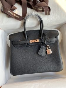 Birkin 25cm 进口Togo皮 黑色 玫瑰金扣蜡线-高仿包包