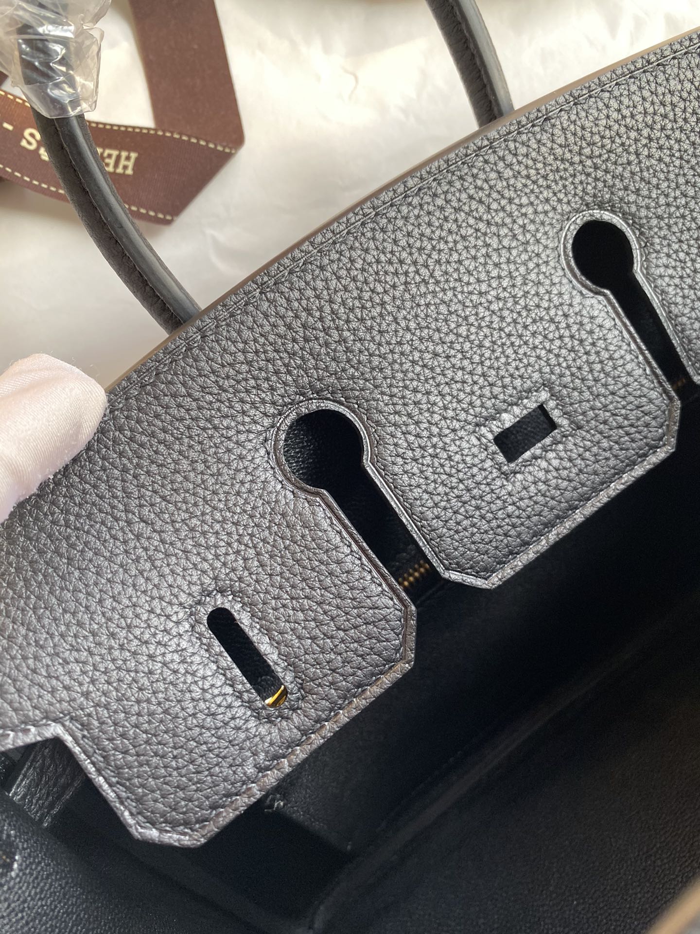 Image[9]-Birkin 25cm Imported Togo Leather Black Rose Gold Buckle Waxed Line-High Fake Bags