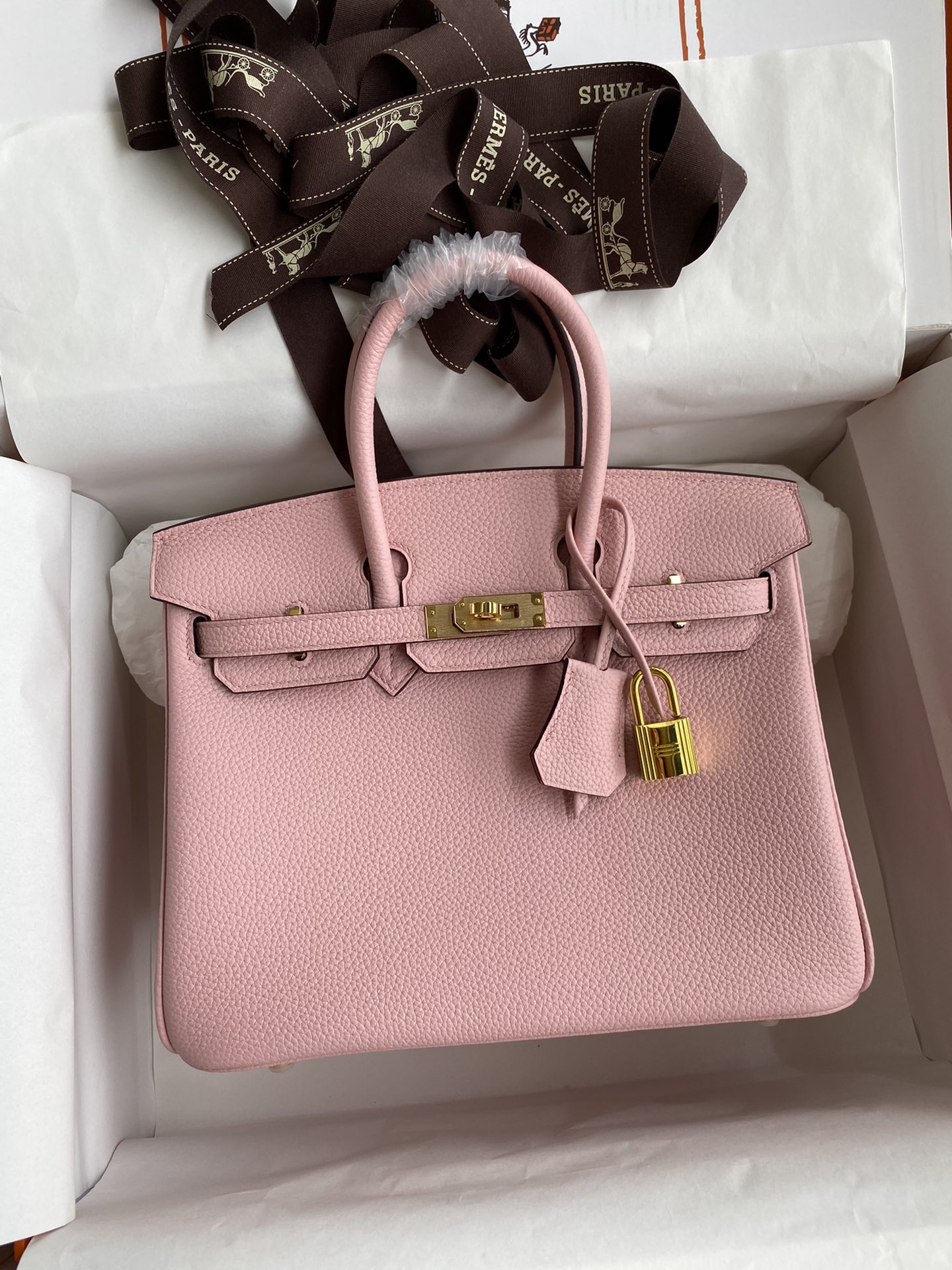 Birkin 25cm 进口Togo皮 3Q粉 金扣蜡线-高仿包包
