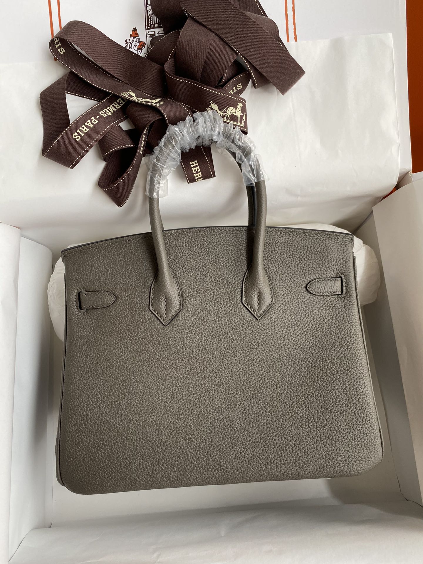 Picture[2]-Birkin 25cm Imported Togo Leather Tinware Gray Gold Buckle Wax Line-High Fake Bags