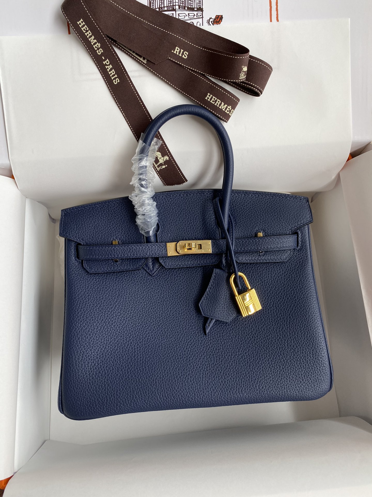 Birkin 25cm 进口Togo皮 深蓝 金扣蜡线-高仿包包
