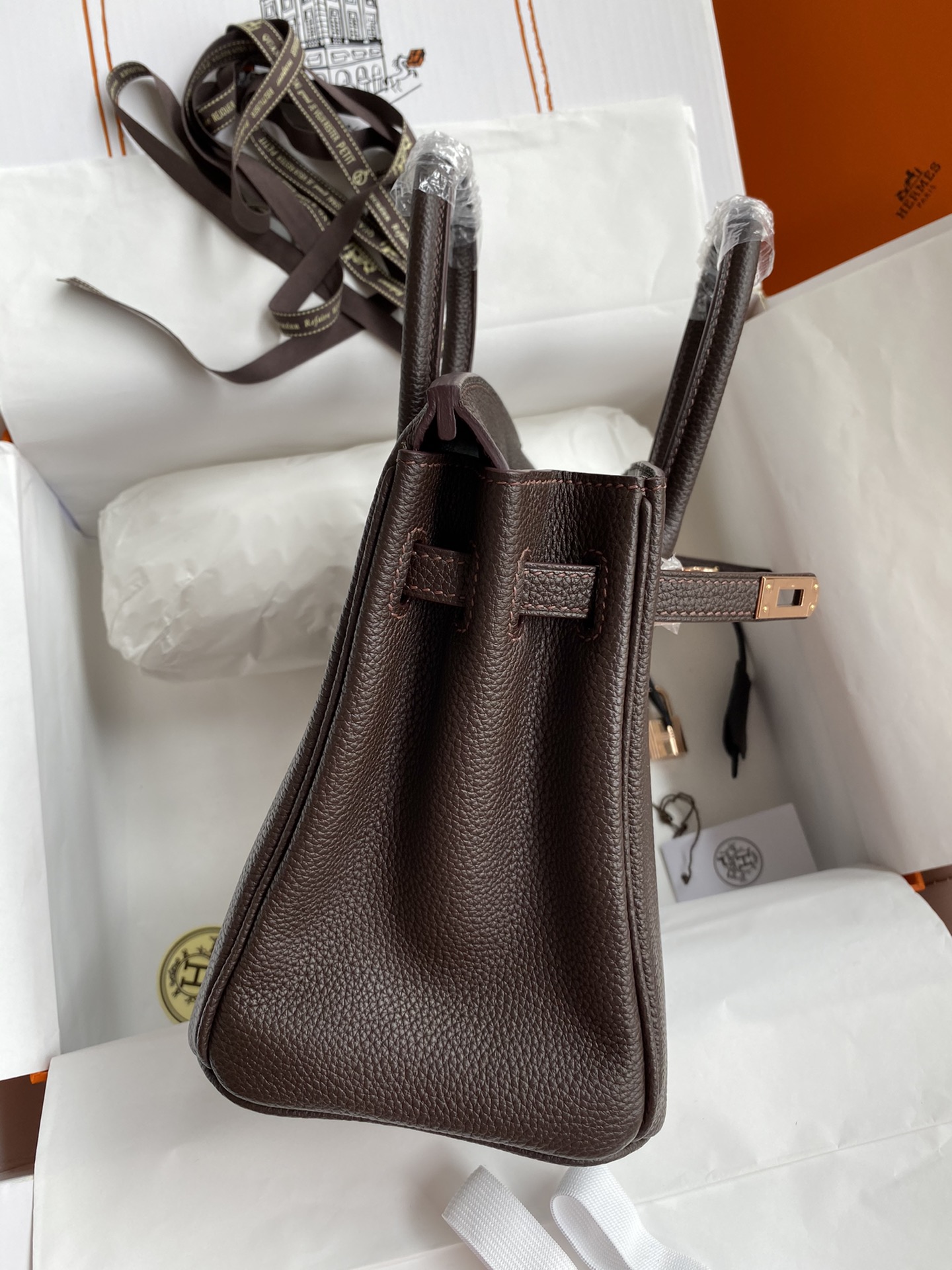 图片[5]-Birkin 25cm 进口Togo皮 深咖啡 玫瑰金扣蜡线-高仿包包