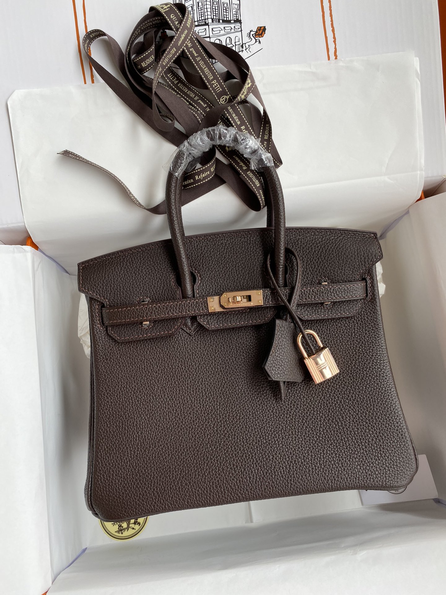 Birkin 25cm 进口Togo皮 深咖啡 玫瑰金扣蜡线-高仿包包
