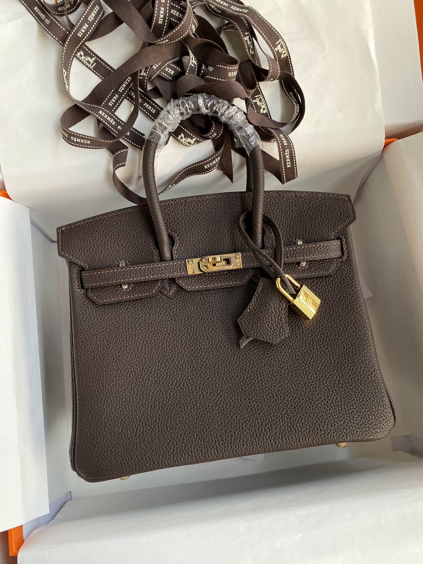 Birkin 25cm 进口Togo皮 深咖啡 金扣蜡线-高仿包包