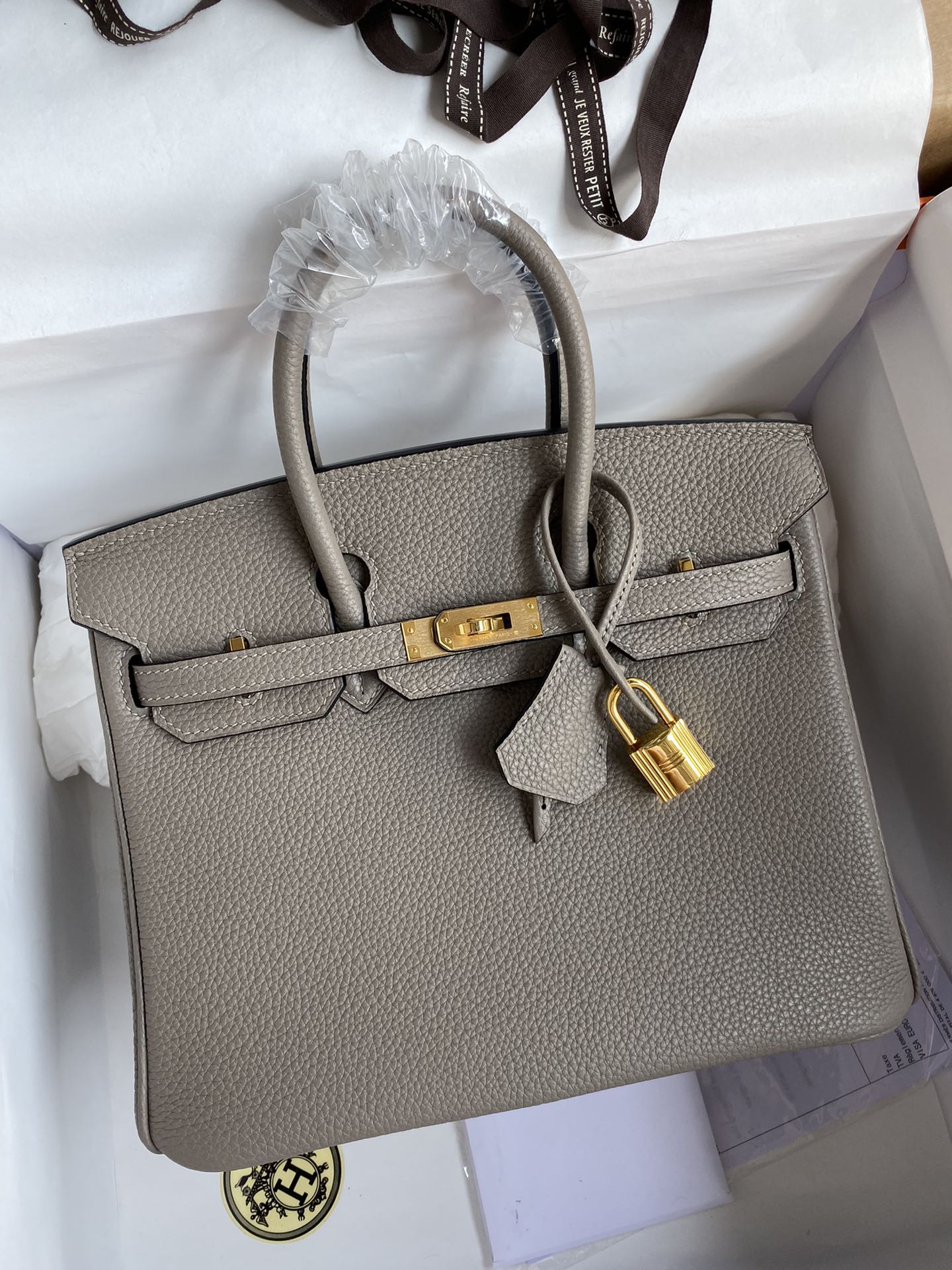 Birkin 25cm 进口Togo皮 沥青灰 金扣蜡线-高仿包包