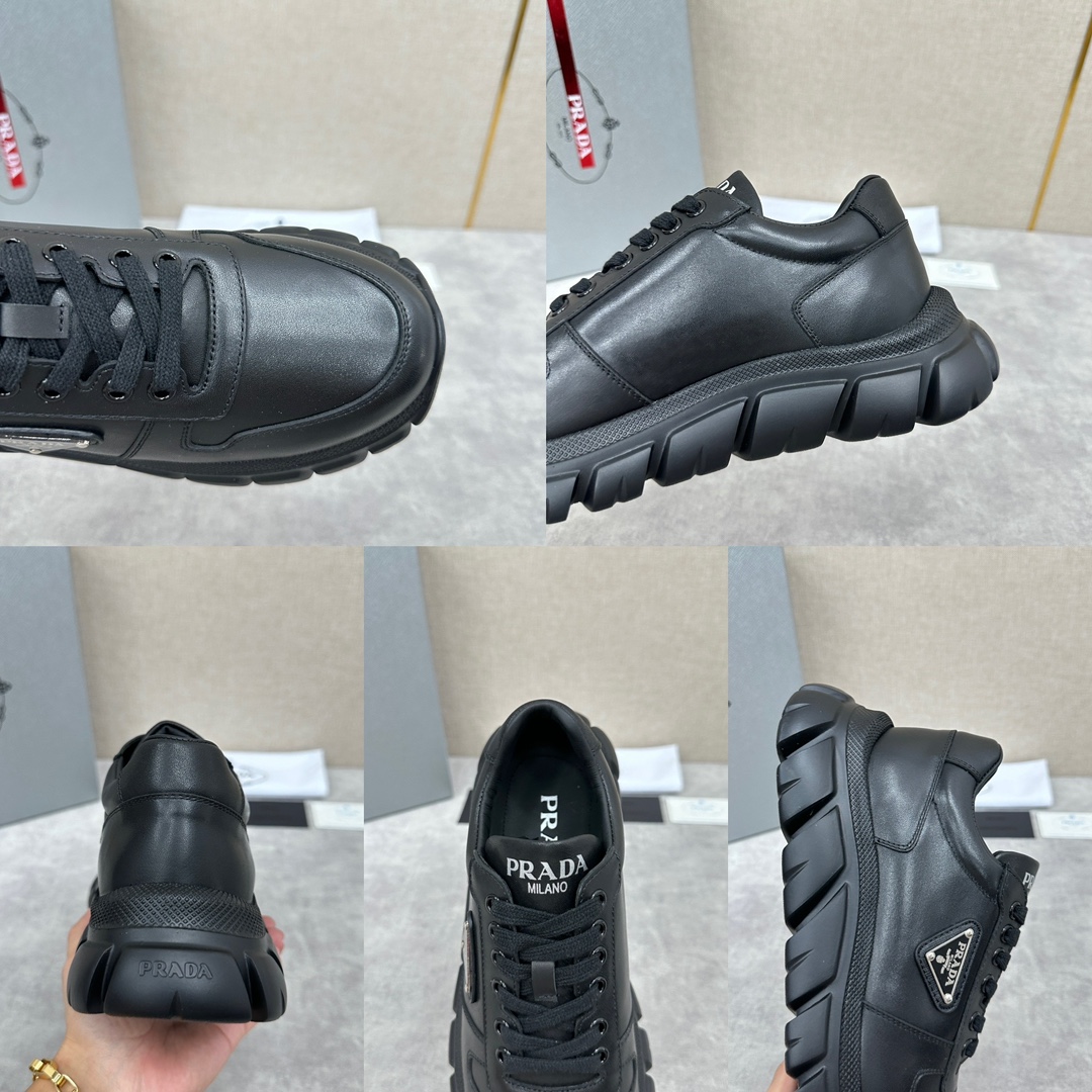 Prada men's leather dad shoes thick casual sneakers imported Napa calf leather splicing lychee grain leather upper fashion color design leather texture soft and delicate details can be seen Lace-up design Side of the classic triangular triangle triangle label ▶️ logo logo on the tongue and heel Simple atmosphere Calfskin cushioning foot Lining full calf sports shape with tire pattern rubber lightweight thick sole Comfortable and perfect Multi-color available in the original box Packed with original box and dust bag! Standard counter size: 39 ~ 44# (38.45 🉑 customized) P ¥ 800-High replica handbags