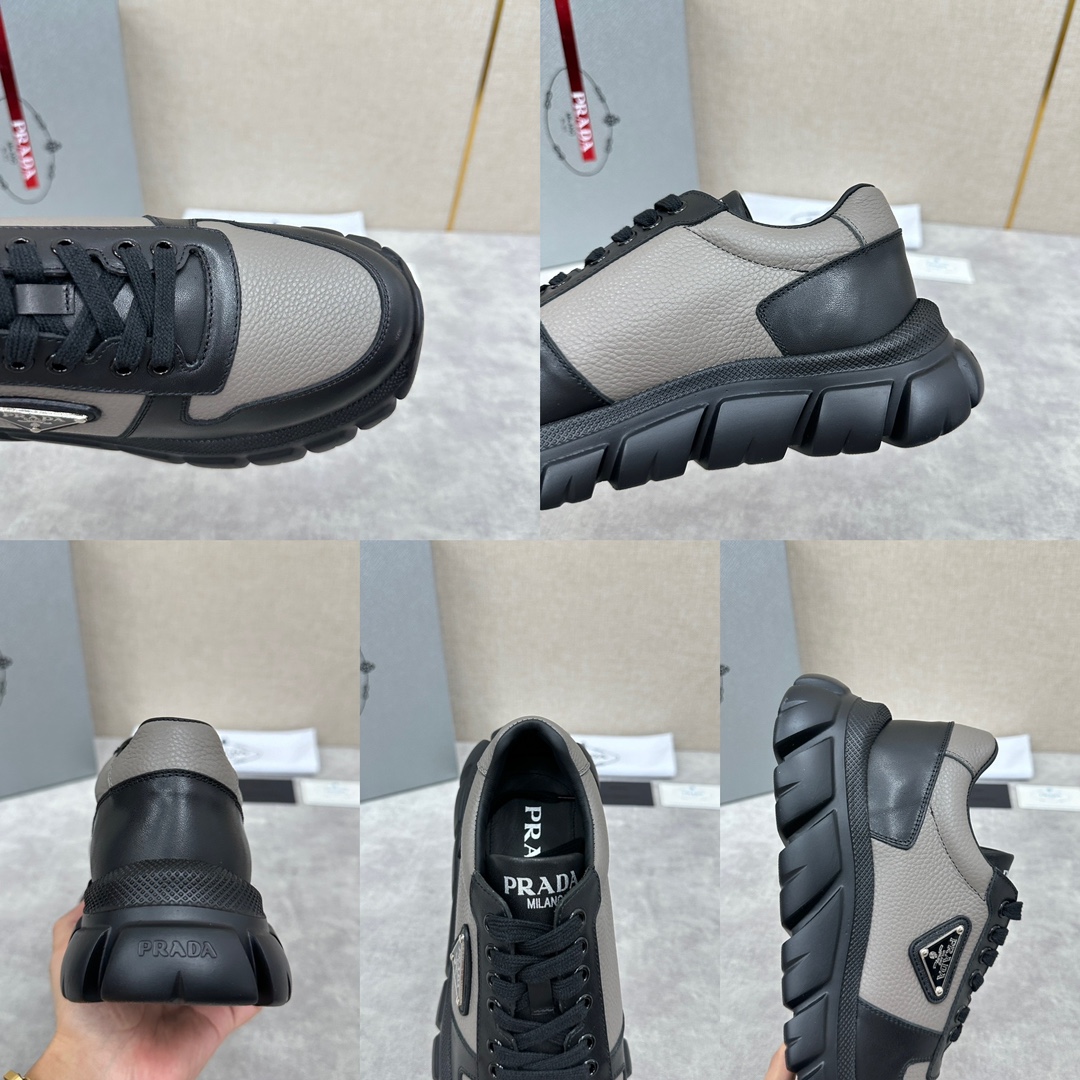 💋💍P's new Prada Prada men's leather pops thick casual sneakers imported nappa calf leather spliced lychee grain leather uppers fashionable color clash design leather texture soft and delicate details can be seen Lace-up design side classic triangular triangle triangle label ▶️ logo logo logo on the tongue and the heel Simple atmospheric calfskin cushioning lining full calf sports The shape with tire pattern rubber lightweight thick sole Comfort is perfect Multi-color on sale With the original box packaging dust bag!Standard counter size: 39-44# (38.45🉑 customized) P¥800