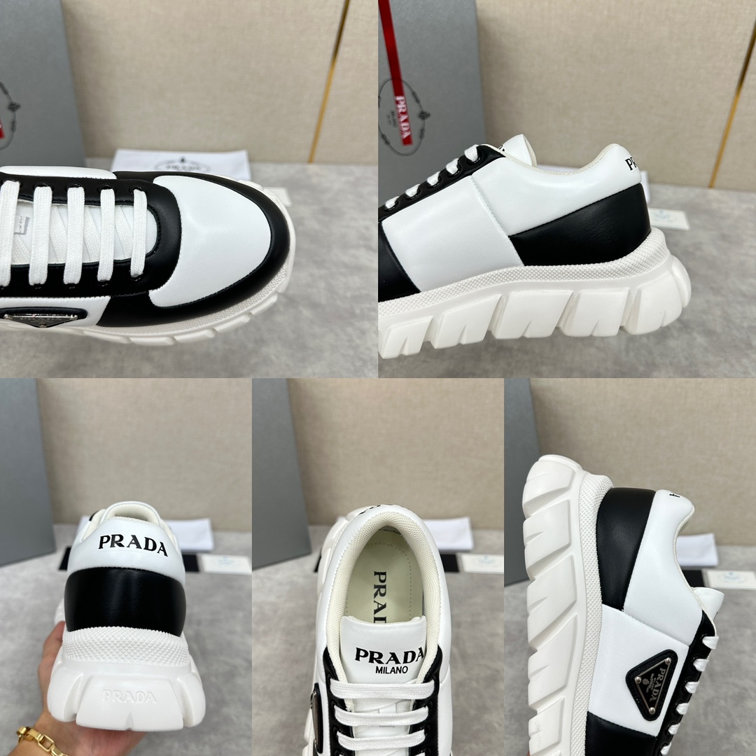 图片[9]-P家新品  Prada Prada普拉达 男士皮革面包鞋🍞老爹鞋款式休闲运动鞋   采用进口纳帕小牛皮夹层海绵皮革鞋面 现流行款式设计皮质质感柔软细腻  细节看得见  系带设计 侧面经典三角形 三角标▶️徽章 鞋舌及后跟饰有logo徽标 简单大气  小牛皮垫脚  内里全小牛 运动版型 搭配轮胎纹橡胶轻质厚底  舒适度简直完美   多色发售 配原盒包装防尘袋！！！


标准专柜码数：39～44#    （38.45🉑定做） P¥800-高仿包包