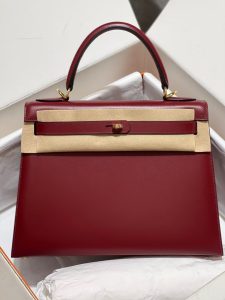 Kelly 28 sellier 外缝 Box皮 Rouge -55 红 金扣GHW～-高仿包包