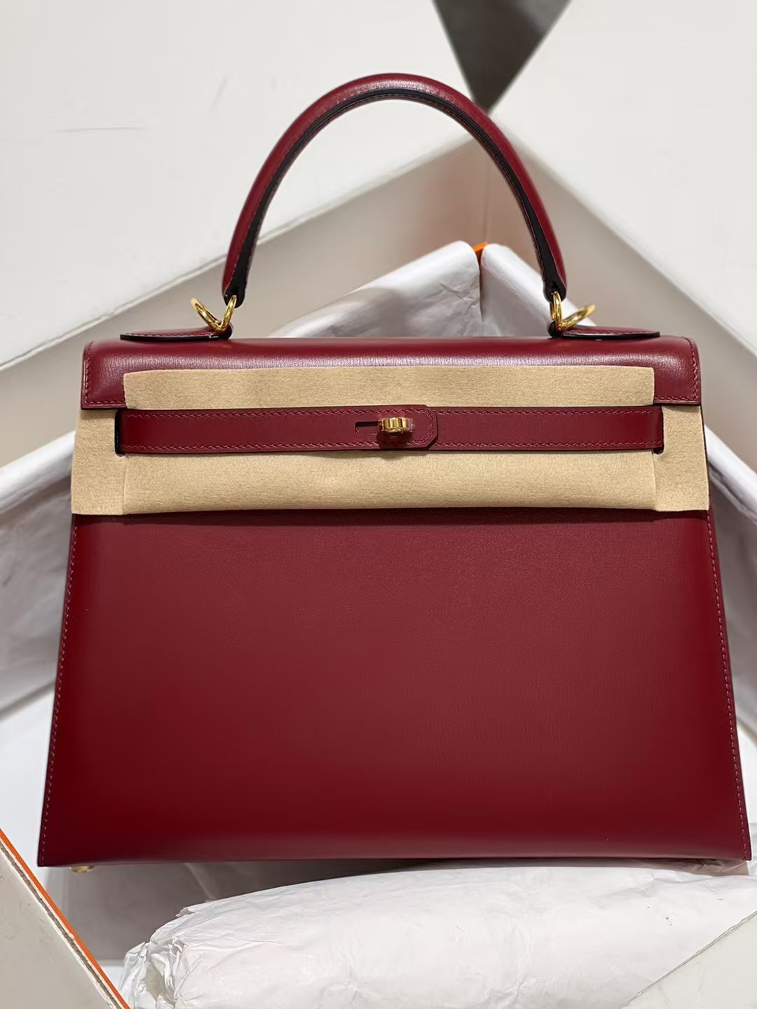 Kelly 28 sellier 外缝 Box皮 Rouge -55 红 金扣GHW～-高仿包包