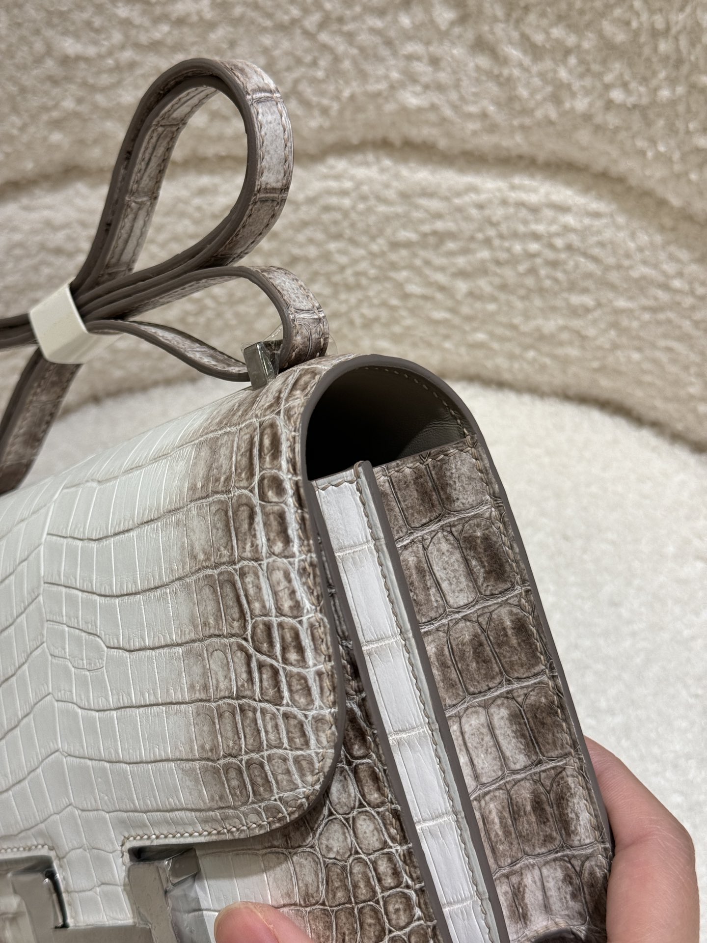Picture [4]-New Kang Kang stewardess bag 18cm silver buckle Himalayan crocodile leather handmade waxed stitching-High-fashion bags