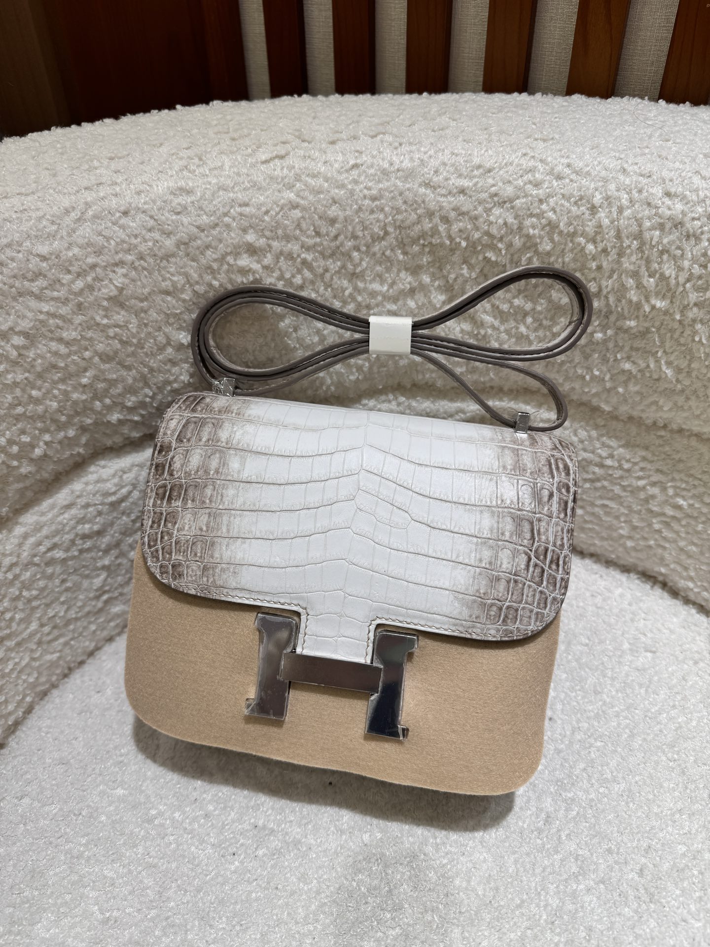 New Kang Kang stewardess bag 18cm silver buckle Himalayan crocodile handmade waxed stitching-high replica bags