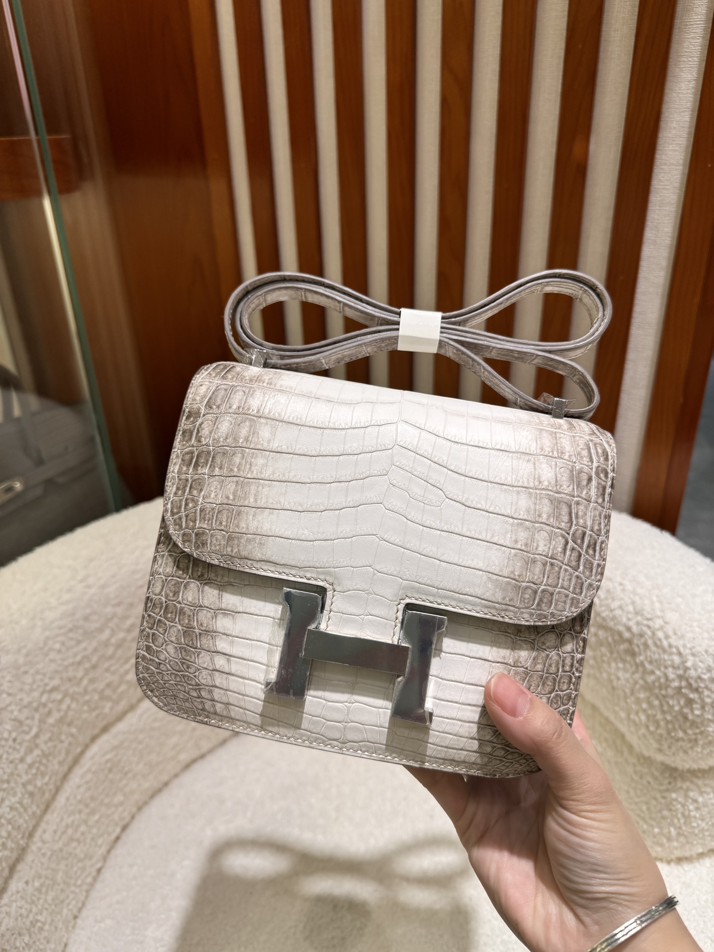 Picture [7]-New Kang Kang stewardess bag 18cm silver buckle Himalayan crocodile hand waxed stitching-High-fashion bags