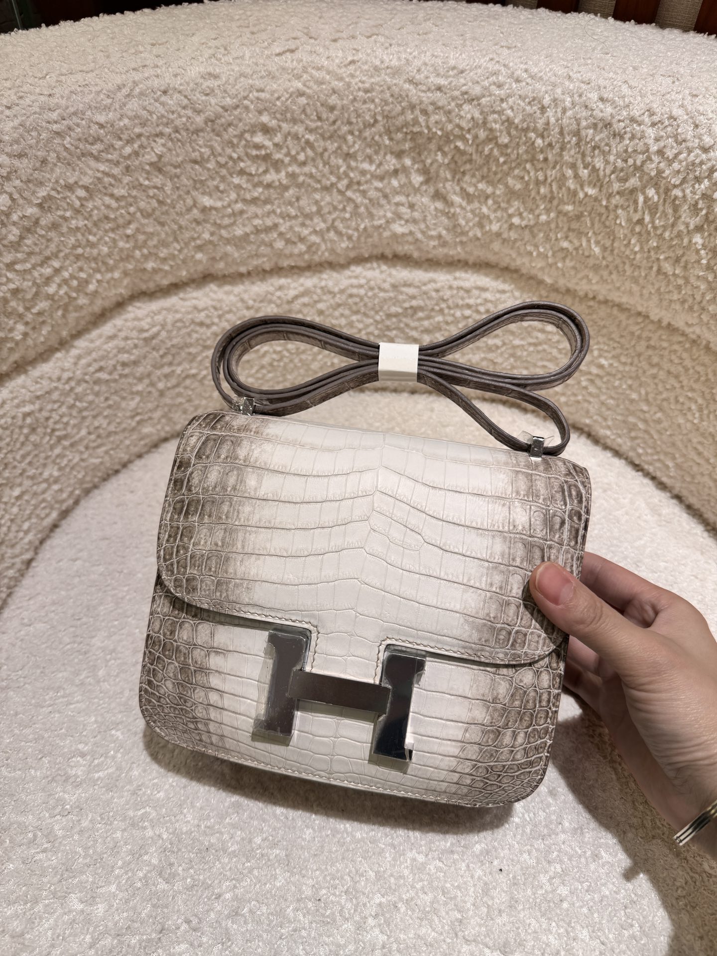 Picture [2]-New Kang Kang stewardess bag 18cm silver buckle Himalayan crocodile hand waxed stitching-High-fashion bags