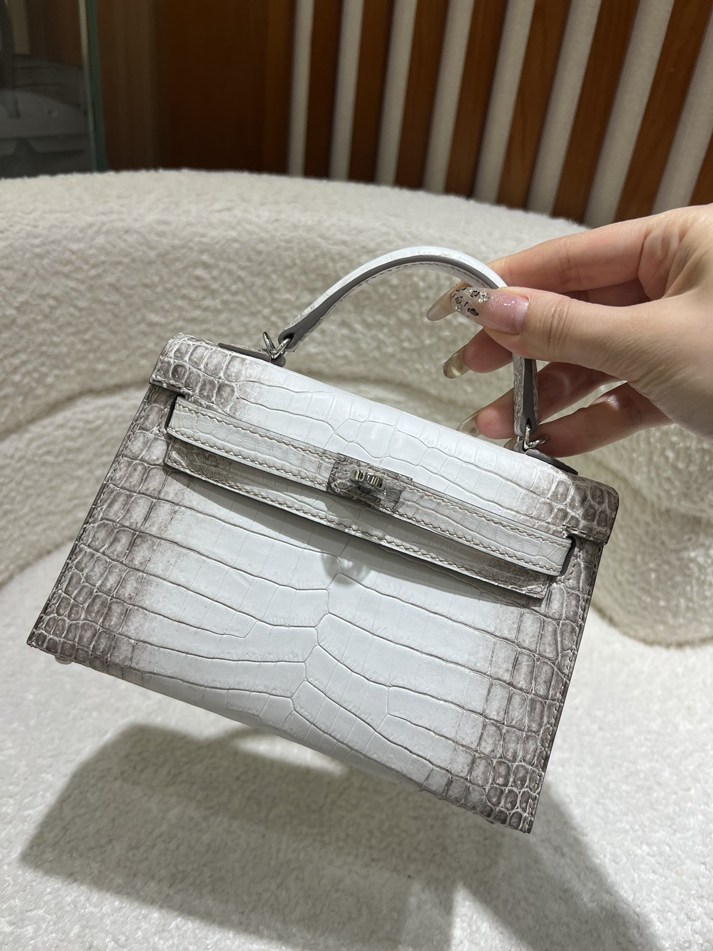 图片[5]-新出 mini  kelly 19cm 二代喜马拉雅鳄鱼皮银扣手工蜡线缝制-高仿包包